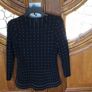 Talbots navy blue and white 3/4 sleeve pullover sweater.